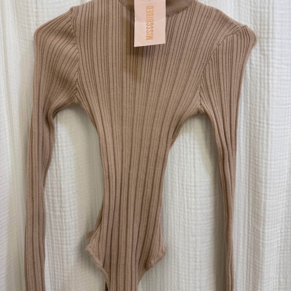 Missguided Ribbed Tan Bodysuit NWT
